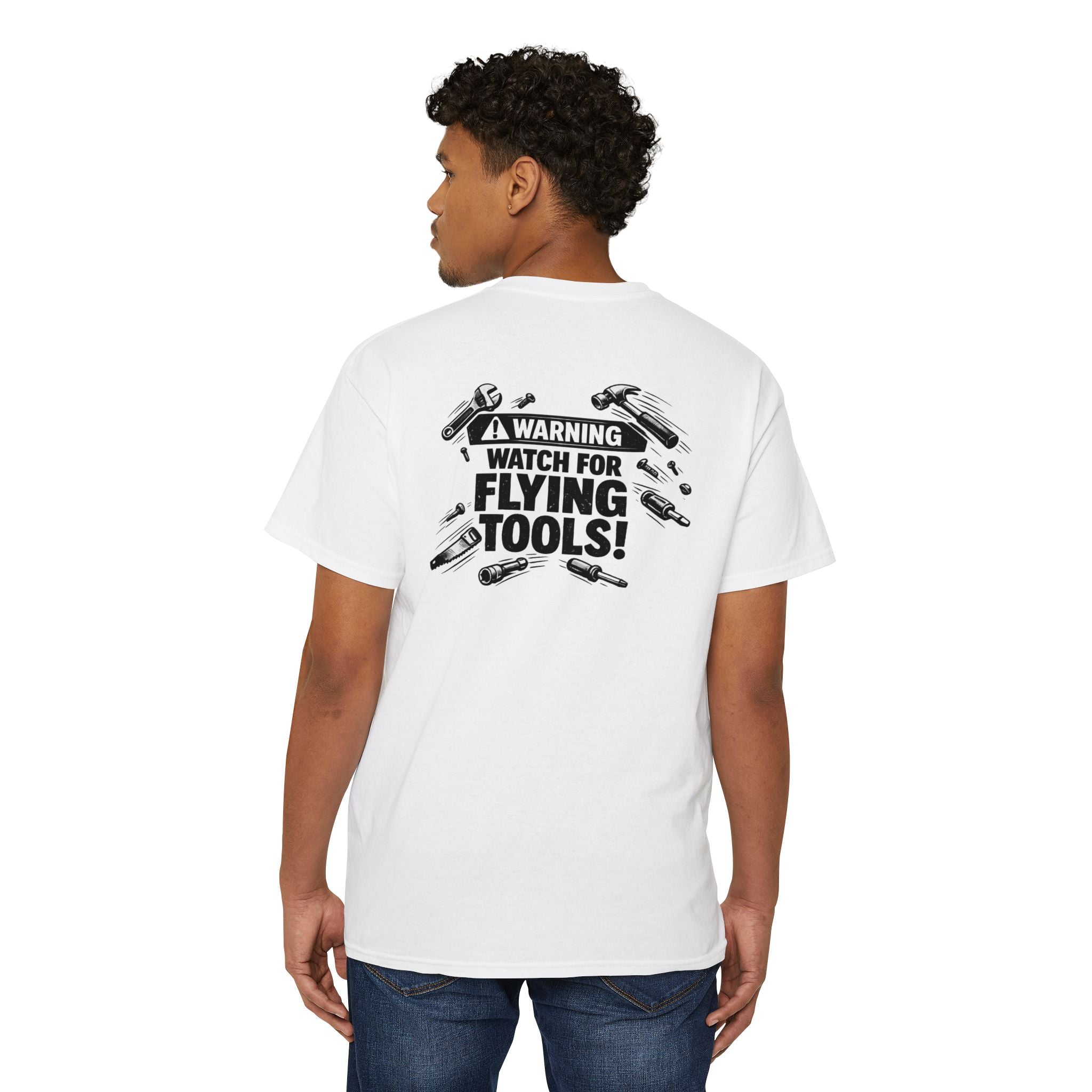 Warning: Watch for Flying Tools! Pocket Tee